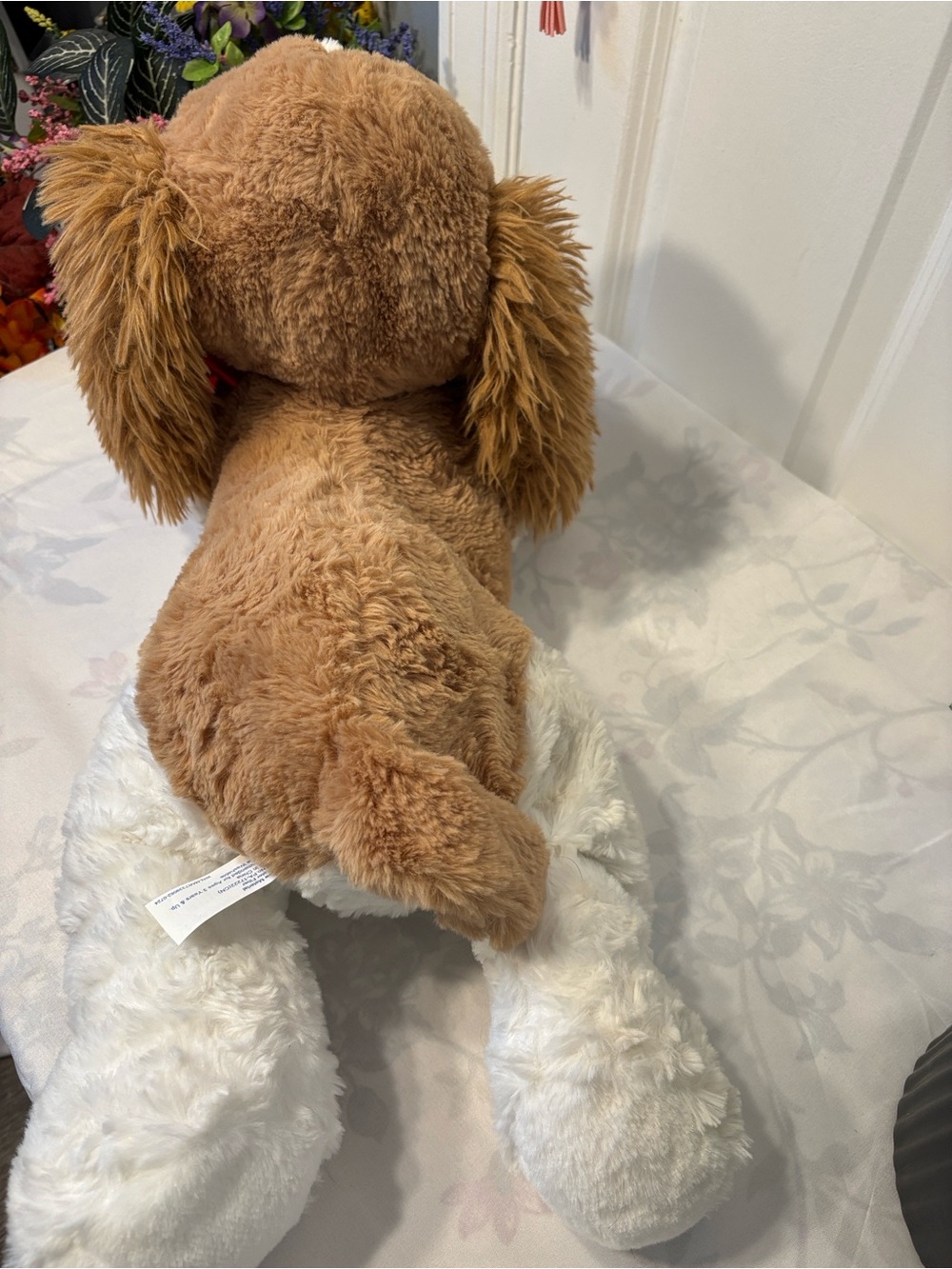 Large Brown & White Plush Dog with Red Bow – Soft Stuffed Animal - Picture 5 of 6